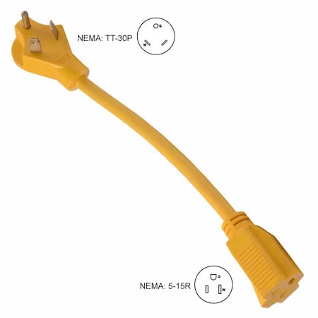 Superior Electric Plug Adapter, 5-15R, TT-30P, 1 ft., Yellow RVA1502